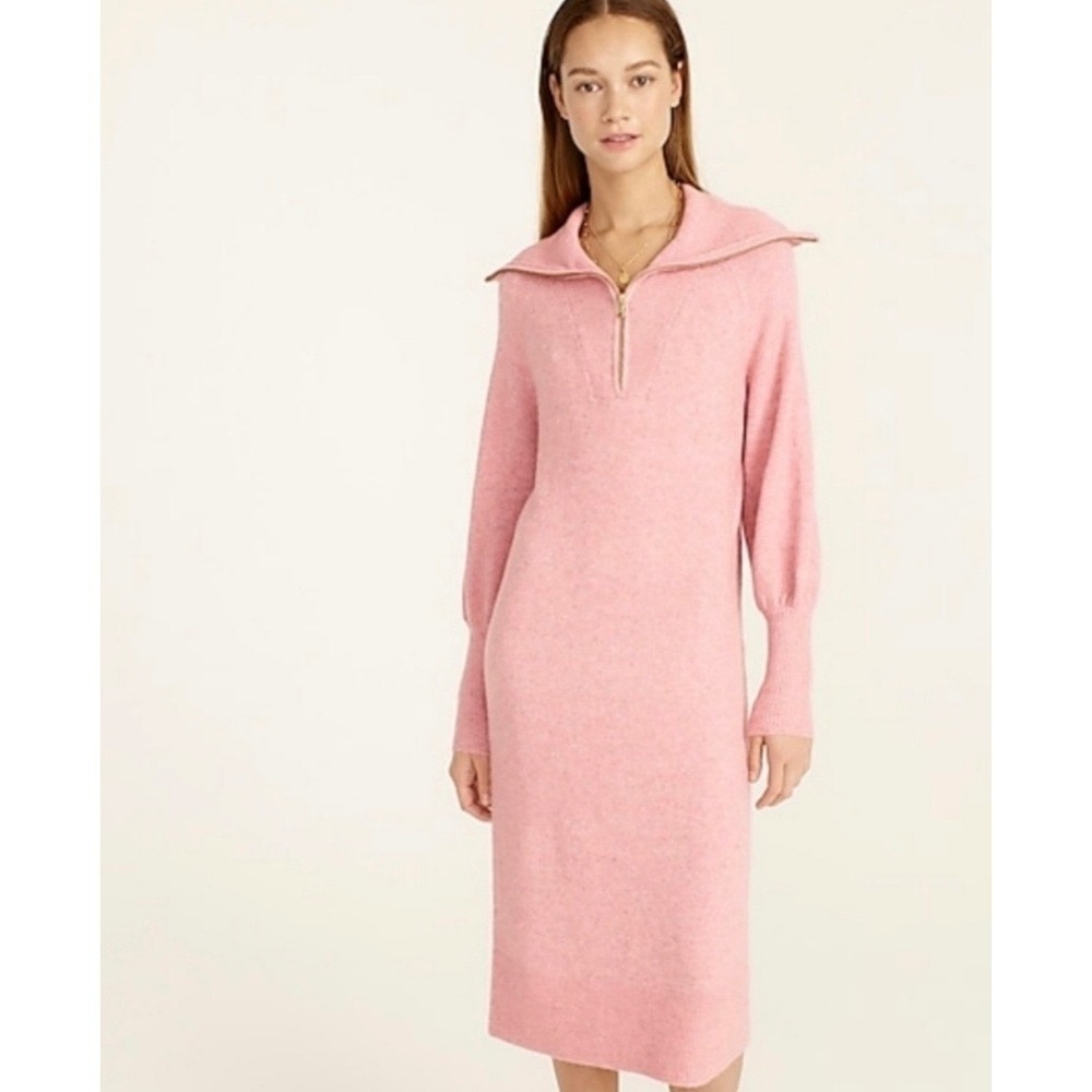 J.Crew Pink Merino Wool Alpaca Blend Half Zip Sweater Dress Large